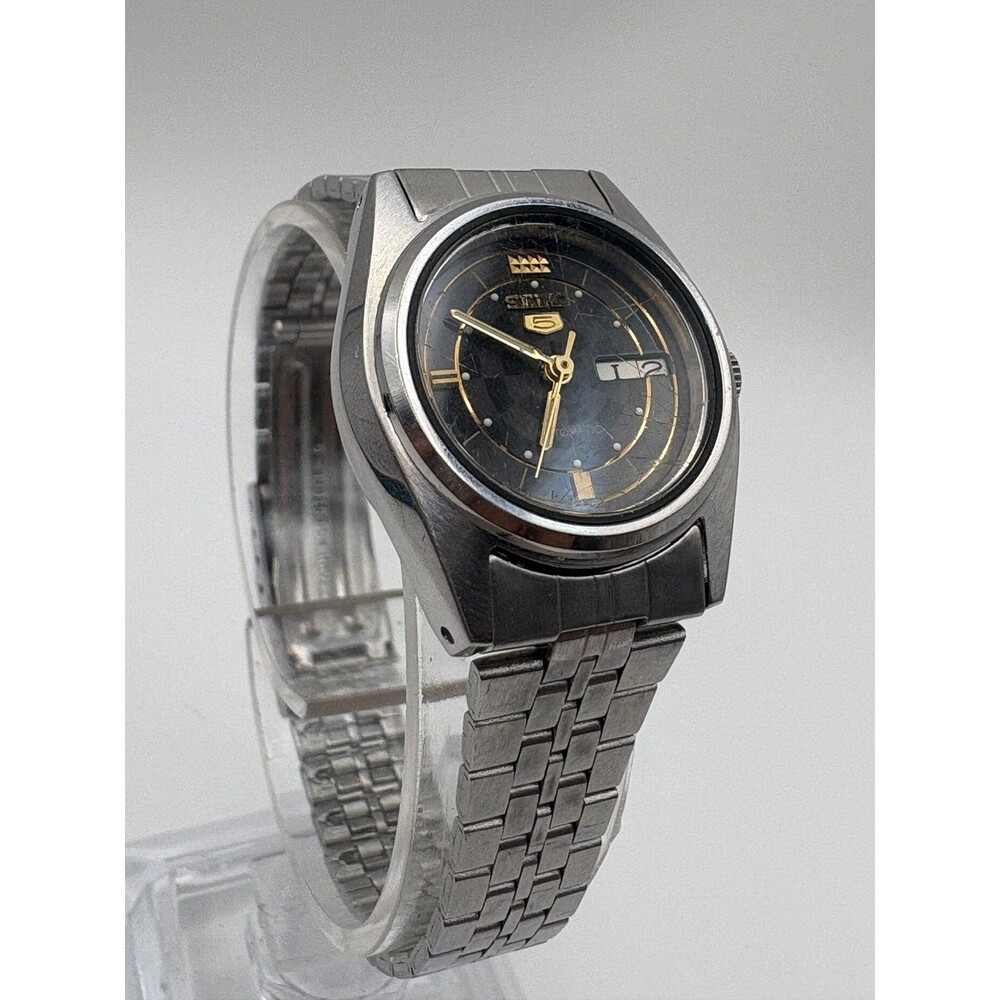 Vintage Seiko 5 Ladies Automatic Watch 4206-0660 Black racing Checkerboard Dial